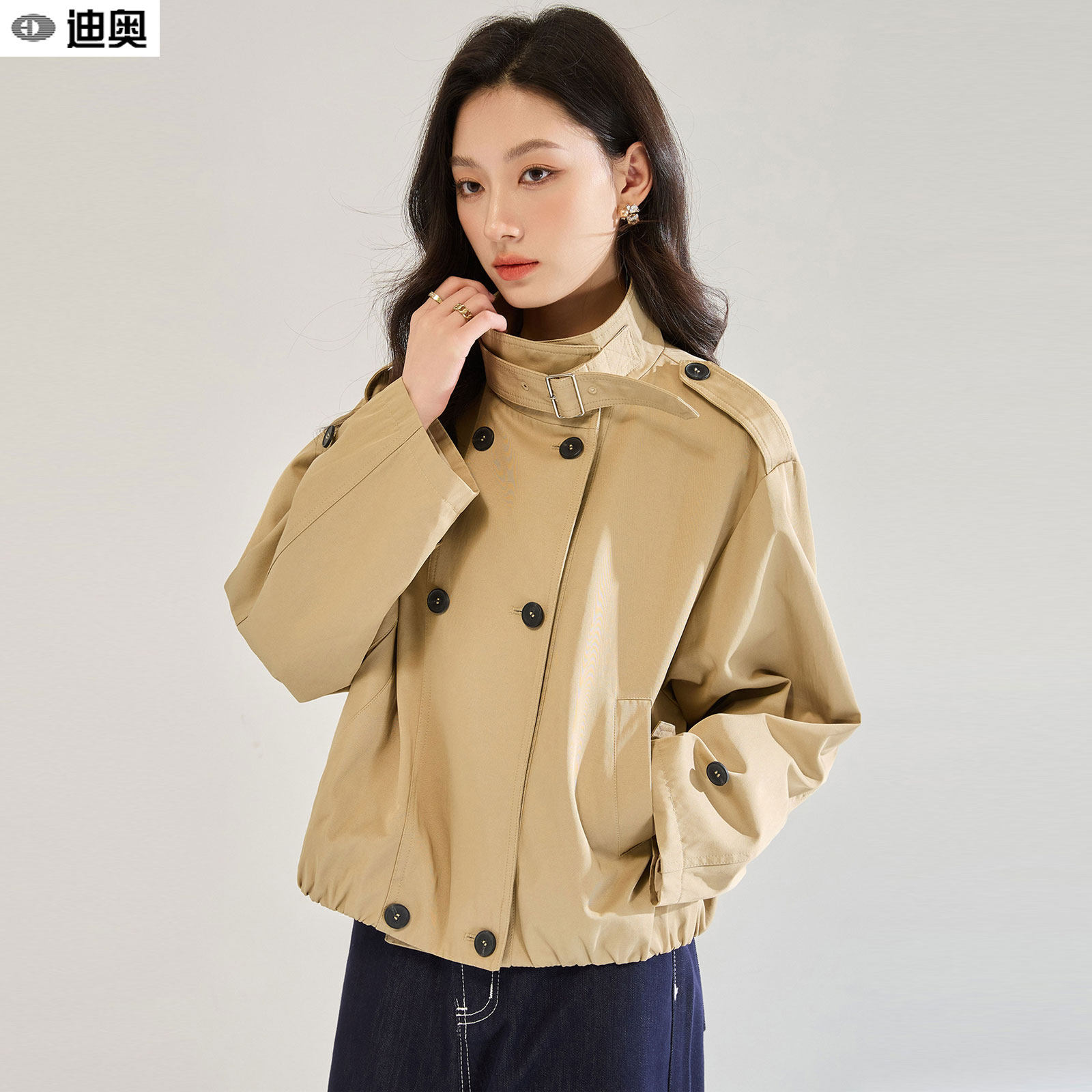 迪奥26早秋女士风衣夹克外套复古气质机车风双排扣百搭显瘦短外套