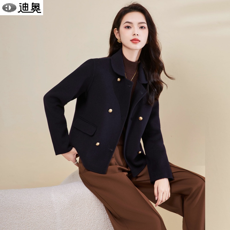 迪奥25秋冬小香风双排扣毛呢外套