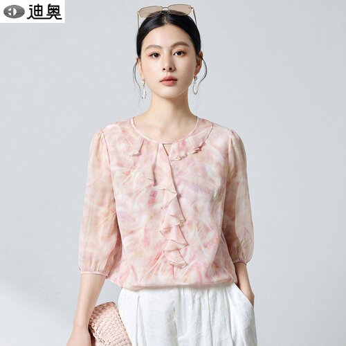 迪奥气质优雅真丝印花衬衫女衬衣