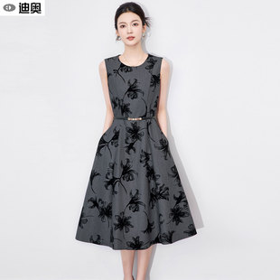 迪奥法式连衣裙女26早秋新款轻奢植绒大花高级感背心裙气质无袖裙
