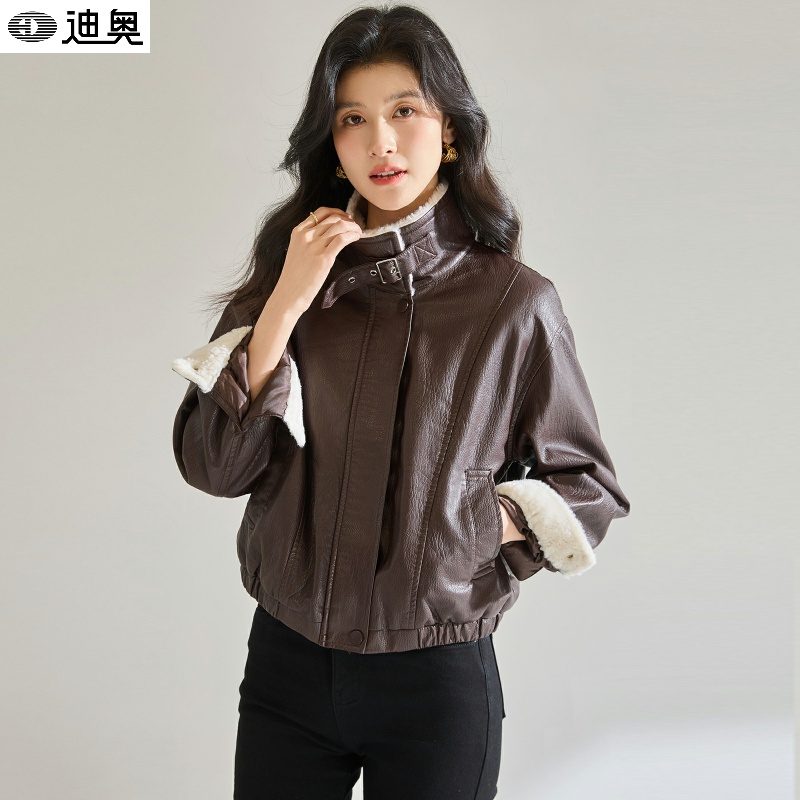 迪奥时髦百搭加绒皮衣夹克外套女