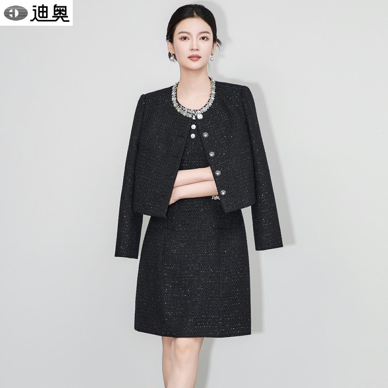 迪奥高定小香风两件套装女25新款千金名媛风外套+镶钻亮片连衣裙,女装/女士精品,时尚套装,淘宝优惠券,粉丝福利购,淘宝优惠卷