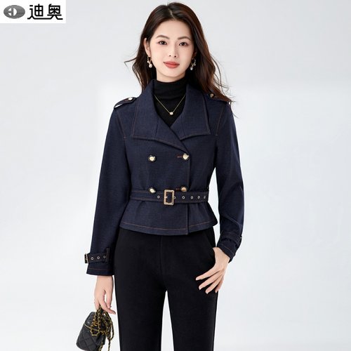 迪奥25秋冬新款双排扣牛仔外套女