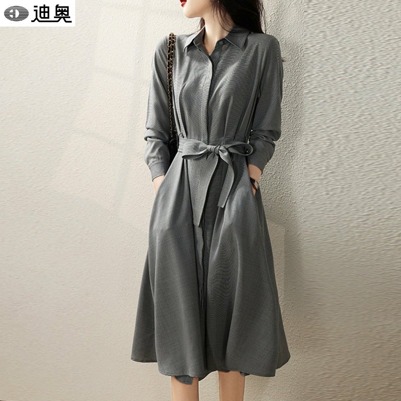 迪奥衬衫领西装裙女26春秋轻熟风收腰A字裙高级感正装翻领连衣裙