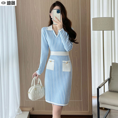 迪奥时尚高级显瘦包臀针织连衣裙