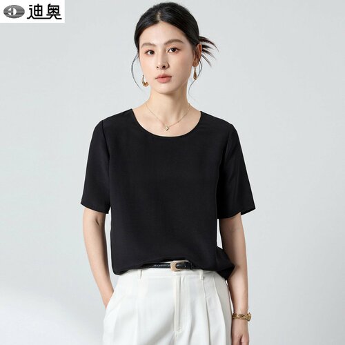 迪奥高级感真丝桑蚕丝短袖T恤女