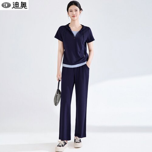 迪奥松弛感运动休闲两件套装裤女