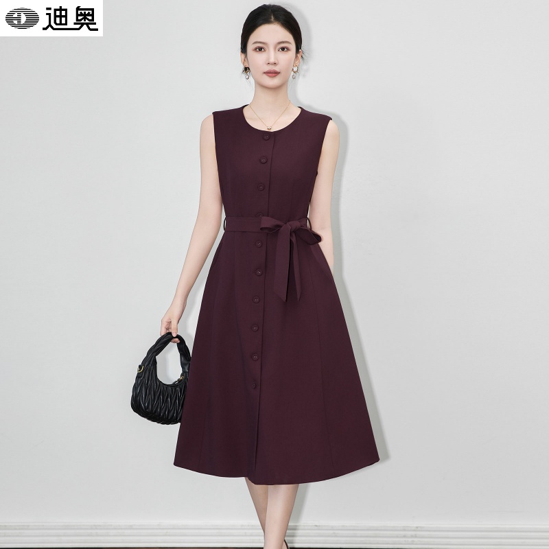 迪奥高级感时尚系带收腰连衣裙女