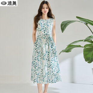 气质收腰大摆背心裙氛围感裙子 新款 迪奥法式 印花连衣裙女2026夏季