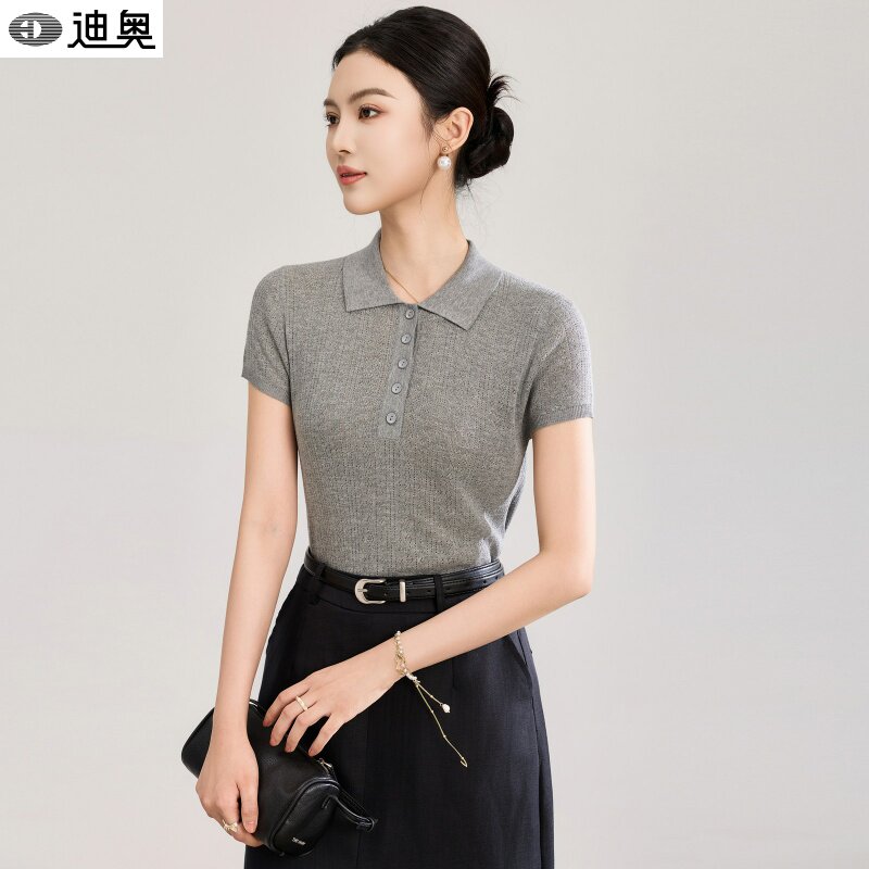 迪奥夏季针织短袖POLO衫女2026新款气质简约百搭显瘦天丝亚麻T恤