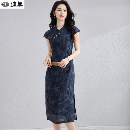 迪奥新中式真丝连衣裙优雅中长裙