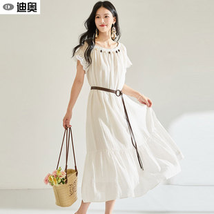 蕾丝拼接一字肩度假风长裙 法式 迪奥波西米亚风连衣裙女25夏季 新款