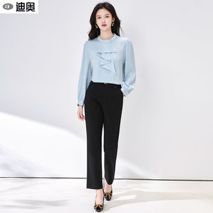 迪奥时尚通勤风两件套装裤2026春秋新款干练女神范衬衫显瘦小脚裤