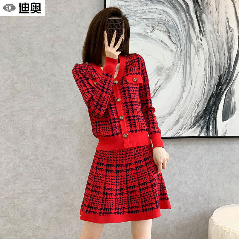 迪奥时尚休闲套装裙女25春新款气质撞色千鸟格小香风针织两件套装,女装/女士精品,时尚套装,淘宝优惠券,粉丝福利购,淘宝优惠卷