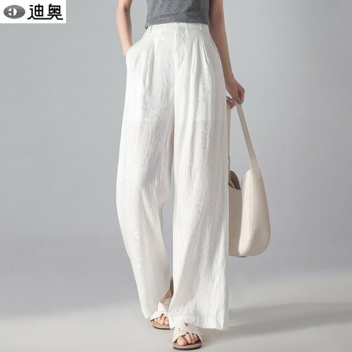 迪奥桑蚕丝亚麻提花休闲阔腿裤女