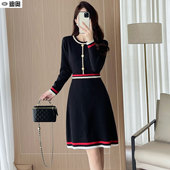 迪奥小香风针织连衣裙女25秋冬新款 气质名媛风收腰减龄A字中长裙