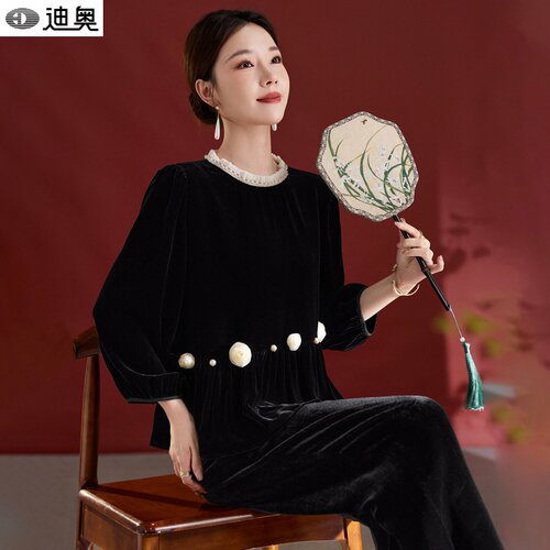 迪奥气质名媛风桑蚕丝丝绒上衣女