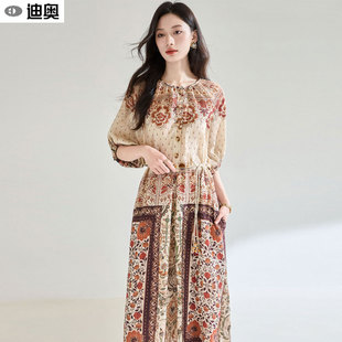 迪奥波西米亚民族风连衣裙女夏25新款 海边度假风印花裙高级感长裙