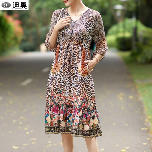 迪奥小众轻奢真丝印花连衣裙女夏
