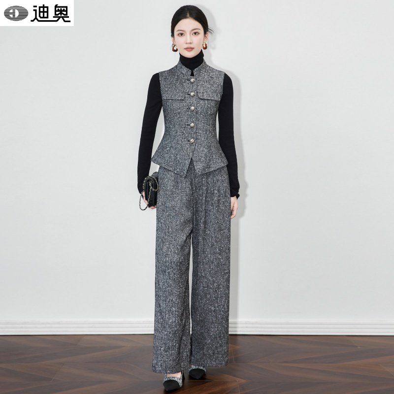 迪奥轻奢高级感小香风粗花呢收腰马甲＋长裤两件套装女25早秋新款,女装/女士精品,时尚套装,淘宝优惠券,粉丝福利购,淘宝优惠卷