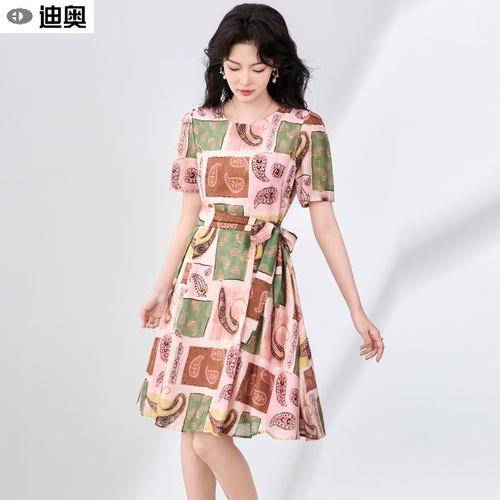 迪奥时尚通勤连衣裙腰果印花裙子