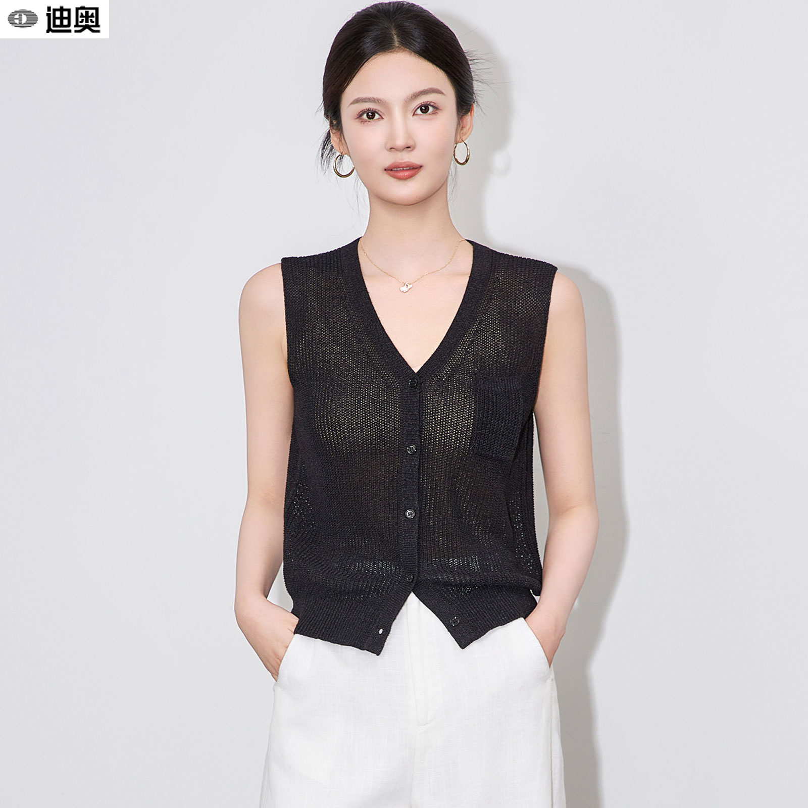 迪奥时尚松弛感亚麻针织马甲背心