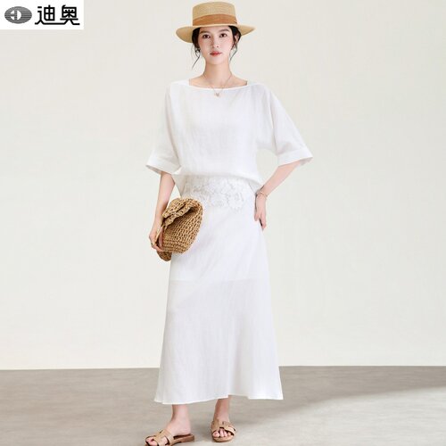 迪奥夏季老钱风亚麻两件套装裙女