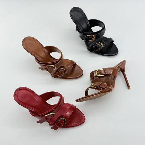 2026网红新款时尚拖鞋女外穿百搭性感皮带扣高跟鞋细跟一字凉拖女