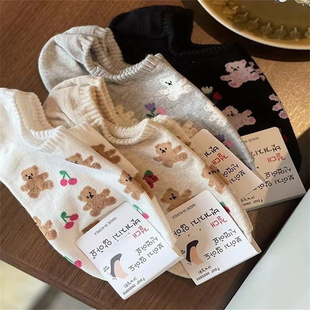 小熊袜子女浅口防滑女士船袜小熊头船袜ins潮可爱夏季 船袜 新款