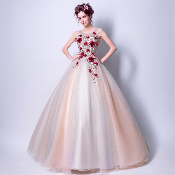 Flower Embroidered bride wedding dresses evening dresses