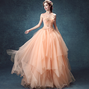 Pink fairy flower bride wedding ceremony dinner party Princess Wedding Dress