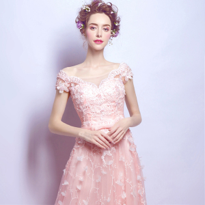 Fairy goddess pink bride wedding dresses wedding ceremony dinner party annual performance dress