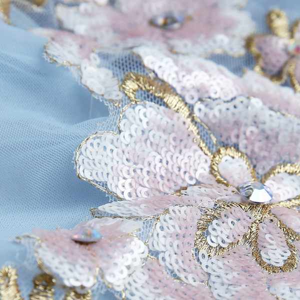 Blue long sleeved wedding dinner party annual meeting show host wedding dress