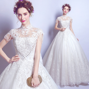 Luxurious lace crystal flower Princess Bride and wedding dress