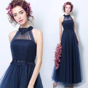 Blue Neck nailed ball dinner party year President wedding dress wedding bridesmaid dress