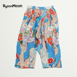 儿童防蚊裤男童九分裤女童灯笼裤宝宝夏季薄款真丝桑蚕丝长裤睡裤