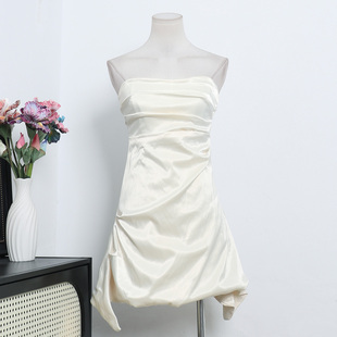 欧美单小众设计性感辣妹纯色丝滑缎面修身 显瘦抹胸连衣裙A3