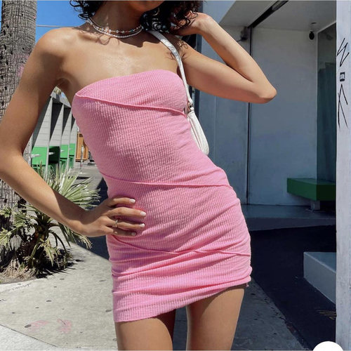 澳洲单PP纯色性感辣妹弹力修身显瘦包臀抹胸裙短款连衣裙A8-1