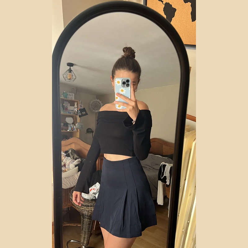 美国小众设计夏季新款纯色休闲百搭短款百褶裙高腰显瘦a字半身裙