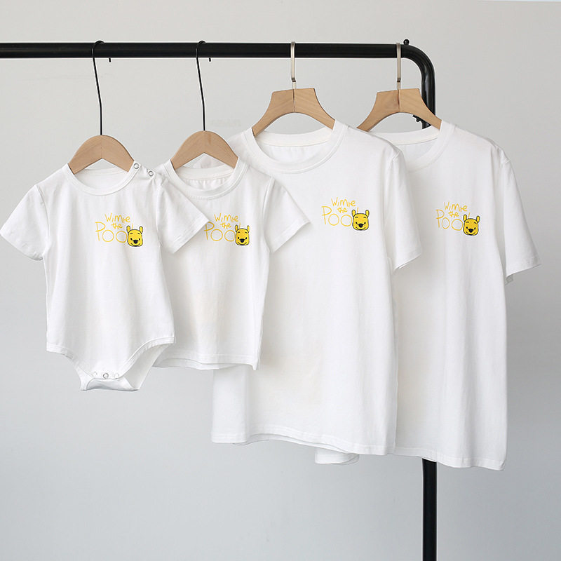 인터넷 연예인 부모자식 여름옷 곰돌이 푸 반팔티셔츠 모던한 스타일의 순면 가족옷