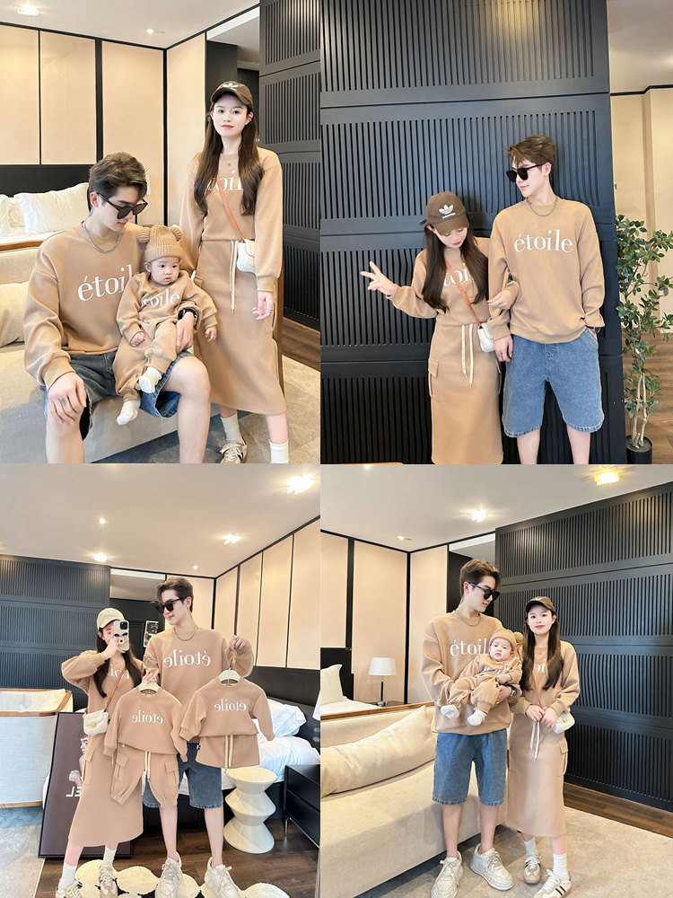 스트리트 친화적인 3인가족 부모자식 가을옷 스웨트셔츠 스커트 원피스 투피스세트  가족옷