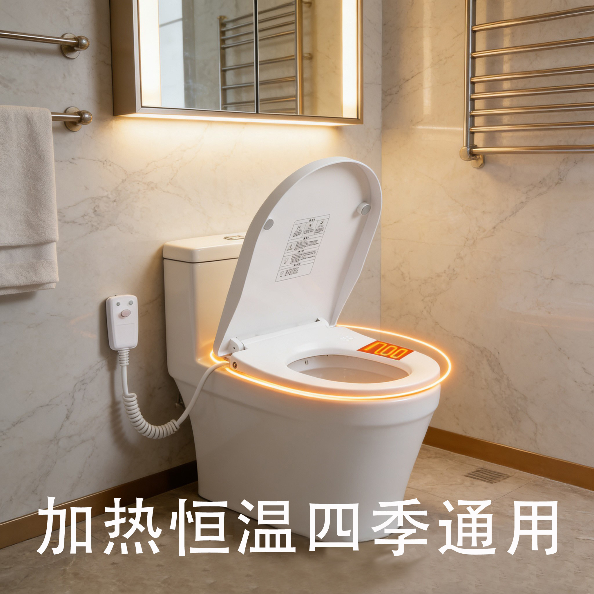 智能加热马桶盖恒温座圈家用电热坐便盖子即热座便器UV型通用缓降
