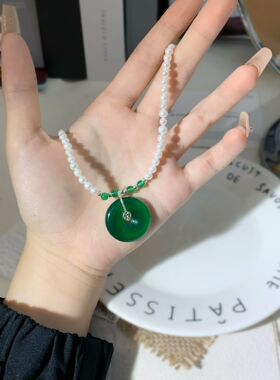天然淡水珍珠项链女妈妈款s925银玉髓吊坠颈链送长辈母亲节礼物