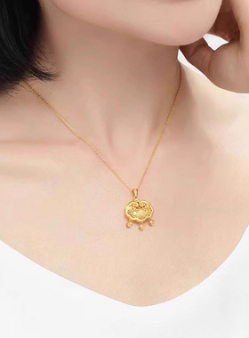 金包银福锁黄金吊坠女平安锁大人项链婴儿铃铛款经典时尚款