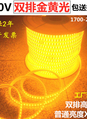 超亮金黄光灯带220V2835双排180珠高亮金黄色LED灯条户外防水吊顶