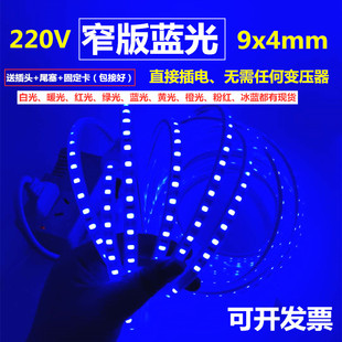 高压窄版 吊顶 蓝光灯带220V2835蓝色9x4mm宽防水灯条红绿蓝黄家装