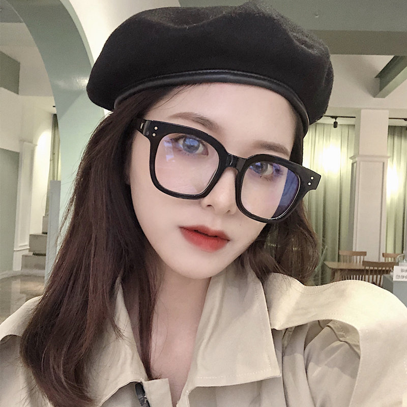 韩国防蓝光复古经典黑色粗框眼镜女原宿方形圆脸素颜配近视眼镜框