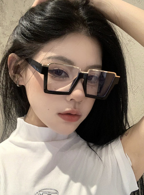 复古黑色半框素颜眼镜女方圆脸显瘦防蓝光配近视度数眼镜框韩版潮