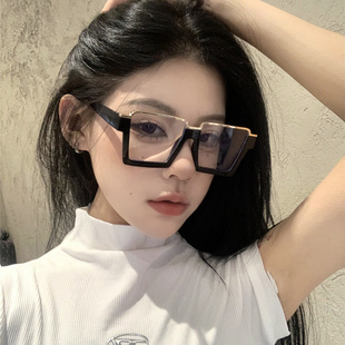 潮 复古黑色半框素颜眼镜女方圆脸显瘦防蓝光配近视度数眼镜框韩版