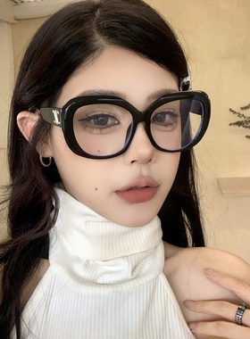 复古黑框素颜防蓝光平光镜女大脸显瘦懒人凹造型眼镜框配近视度数
